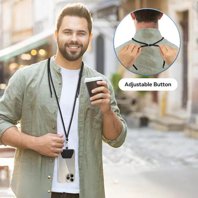 Alt view image 3 of 7 - Phone Lanyard, 2 Pack Crossbody Wrist Nylon Cell Phone Lanyard Around The Neck Anti-Drop Strap with 2 Tether Pads Compatible with iPhone and Most Smartphones - Black Grey
