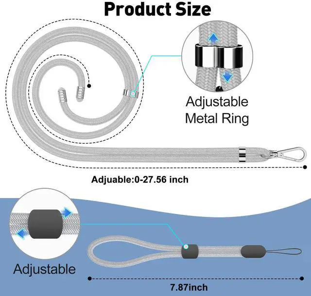 Alt view image 6 of 7 - Phone Lanyard, 2 Pack Crossbody Wrist Nylon Cell Phone Lanyard Around The Neck Anti-Drop Strap with 2 Tether Pads Compatible with iPhone and Most Smartphones - Black Grey