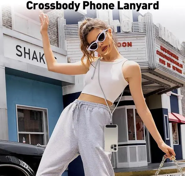 Alt view image 7 of 7 - Phone Lanyard, 2 Pack Crossbody Wrist Nylon Cell Phone Lanyard Around The Neck Anti-Drop Strap with 2 Tether Pads Compatible with iPhone and Most Smartphones - Black Grey