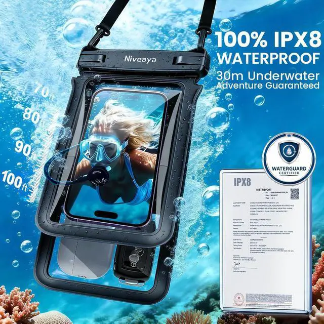 Alt view image 2 of 7 - IPX8 Double Space Waterproof Phone Pouch (up to 8.3") -2 Pack Waterproof Phone Case with Lanyard for iPhone 17 16 15 Pro Max,Touchscreen & Underwater Photography, Beach Cruise Essentials 2026