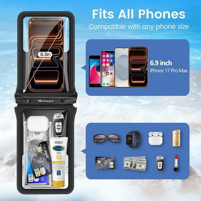 Alt view image 5 of 7 - IPX8 Double Space Waterproof Phone Pouch (up to 8.3") -2 Pack Waterproof Phone Case with Lanyard for iPhone 17 16 15 Pro Max,Touchscreen & Underwater Photography, Beach Cruise Essentials 2026