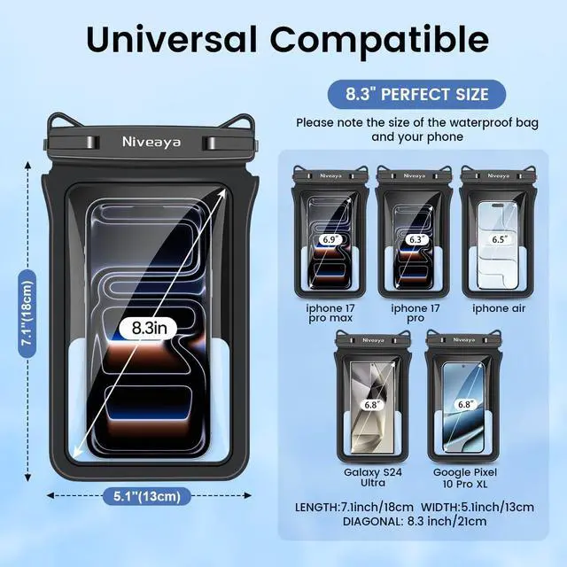 Alt view image 6 of 7 - IPX8 Double Space Waterproof Phone Pouch (up to 8.3") -2 Pack Waterproof Phone Case with Lanyard for iPhone 17 16 15 Pro Max,Touchscreen & Underwater Photography, Beach Cruise Essentials 2026
