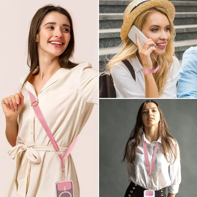 Alt view image 5 of 6 - Phone Lanyard,Adjustable Neck Strap Crossbody Nylon Lanyard with Wrist Strap for All Smartphone,Keys,Card Holder and Personal Effects (Solid Pink)