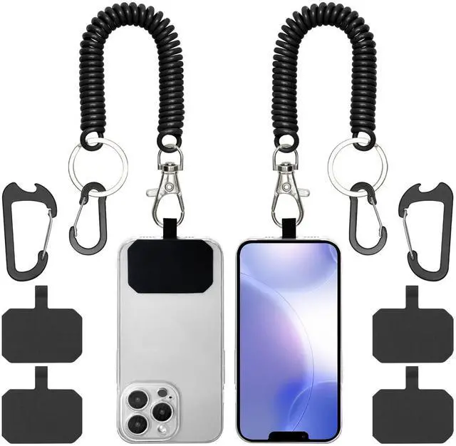 Main image of Phone Tether Lanyard Anti Theft Strap with Carabiner - Anti-Drop Outdoor Accessory for Skiing, Hiking, Cycling, Fishing & Climbing - Fit Most Cell Phones (Black+Black)