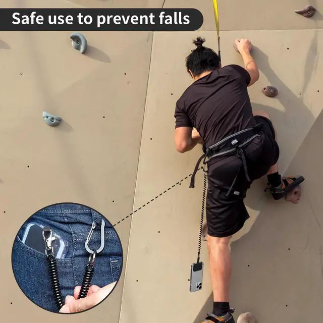 Alt view image 7 of 7 - Phone Tether Lanyard Anti Theft Strap with Carabiner - Anti-Drop Outdoor Accessory for Skiing, Hiking, Cycling, Fishing & Climbing - Fit Most Cell Phones (Black+Black)
