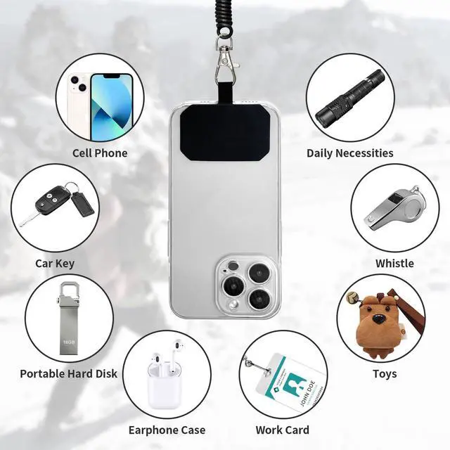 Alt view image 4 of 7 - Phone Tether Lanyard Anti Theft Strap with Carabiner - Anti-Drop Outdoor Accessory for Skiing, Hiking, Cycling, Fishing & Climbing - Fit Most Cell Phones (Black+Black)