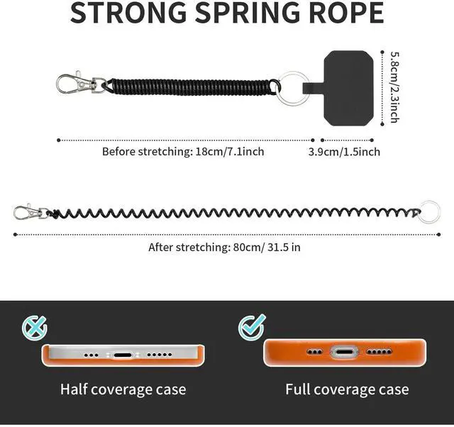 Alt view image 6 of 7 - Phone Tether Lanyard Anti Theft Strap with Carabiner - Anti-Drop Outdoor Accessory for Skiing, Hiking, Cycling, Fishing & Climbing - Fit Most Cell Phones (Black+Black)