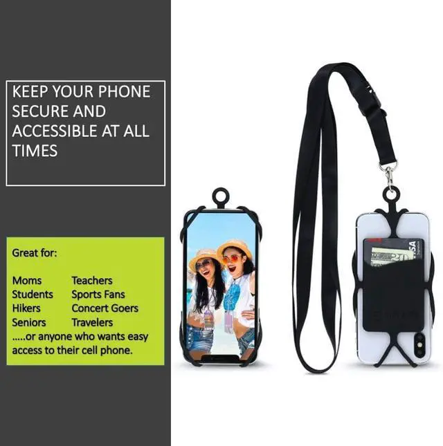 Alt view image 3 of 6 - Universal Crossbody Pocket Cell Phone Lanyard Compatible with iPhone, Galaxy & Most Smartphones, Includes Phone Case Holder,Neck Strap Black