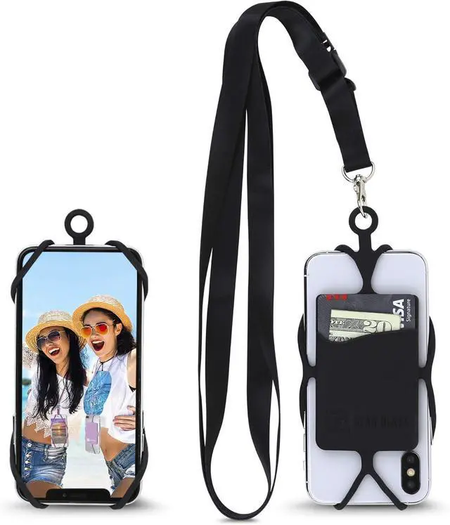Main image of Universal Crossbody Pocket Cell Phone Lanyard Compatible with iPhone, Galaxy & Most Smartphones, Includes Phone Case Holder,Neck Strap Black