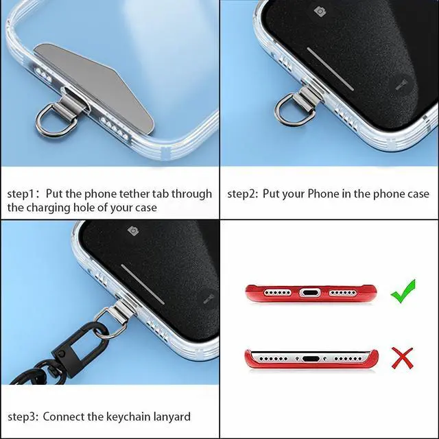 Alt view image 7 of 7 - Metal Phone Tether Tab, Metal Phone Patch, Universal Cellphone Lanyard Pad for Full Phone Cases, 2 x Sliver