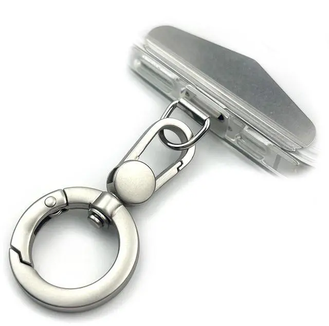 Main image of Metal Phone Tether, Universal Cellphone Lanyard Pad with 360 Rotation Spring Ring, Silver