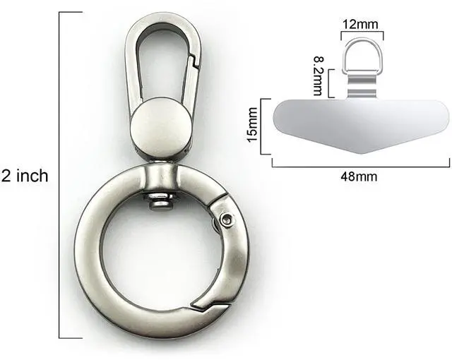 Alt view image 2 of 6 - Metal Phone Tether, Universal Cellphone Lanyard Pad with 360 Rotation Spring Ring, Silver