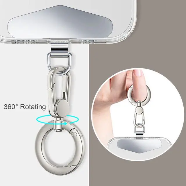 Alt view image 3 of 6 - Metal Phone Tether, Universal Cellphone Lanyard Pad with 360 Rotation Spring Ring, Silver