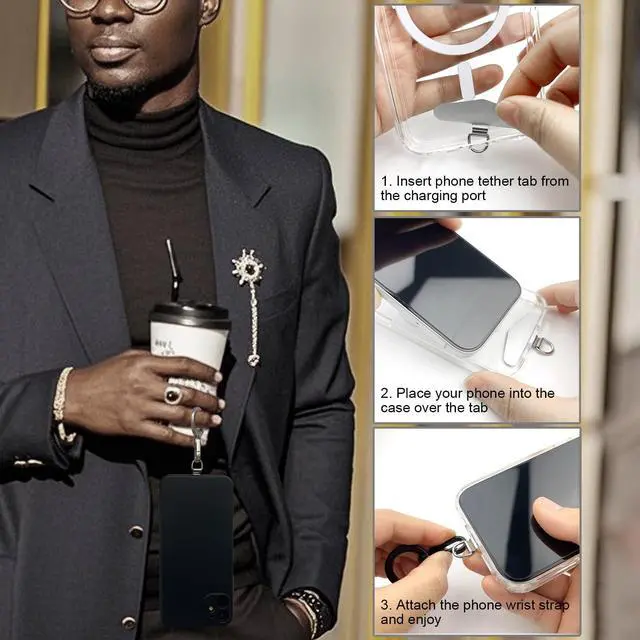 Alt view image 4 of 6 - Metal Phone Tether, Universal Cellphone Lanyard Pad with 360 Rotation Spring Ring, Silver