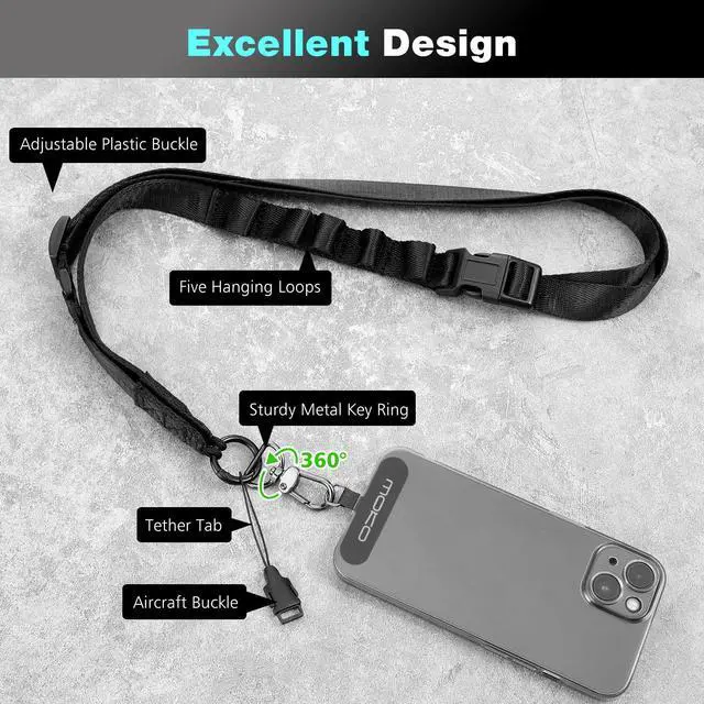 Alt view image 2 of 7 - Universal Phone Lanyard, Nylon Adjustable Cell Phone Crossbody Strap Detachable Women & Men Cellphone Lanyards Around the Neck with Patches for iPhone, Most Smartphones, Black