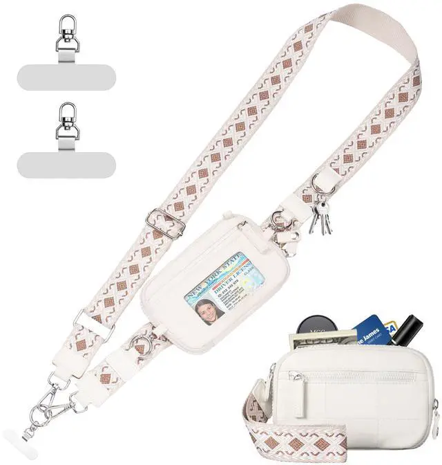 Main image of Clip and Go Strap for Phone with Wallet Crossbody Phone Lanyard with Anti-Theft Zipper Pouch Detachable Quilted Wrist Wallet with RFID and ID Window for Daily Travel.