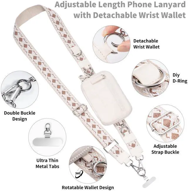 Alt view image 3 of 7 - Clip and Go Strap for Phone with Wallet Crossbody Phone Lanyard with Anti-Theft Zipper Pouch Detachable Quilted Wrist Wallet with RFID and ID Window for Daily Travel.