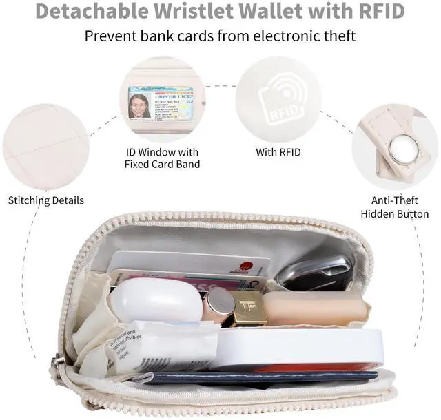 Alt view image 4 of 7 - Clip and Go Strap for Phone with Wallet Crossbody Phone Lanyard with Anti-Theft Zipper Pouch Detachable Quilted Wrist Wallet with RFID and ID Window for Daily Travel.