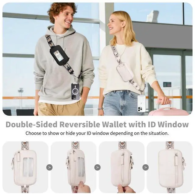 Alt view image 5 of 7 - Clip and Go Strap for Phone with Wallet Crossbody Phone Lanyard with Anti-Theft Zipper Pouch Detachable Quilted Wrist Wallet with RFID and ID Window for Daily Travel.