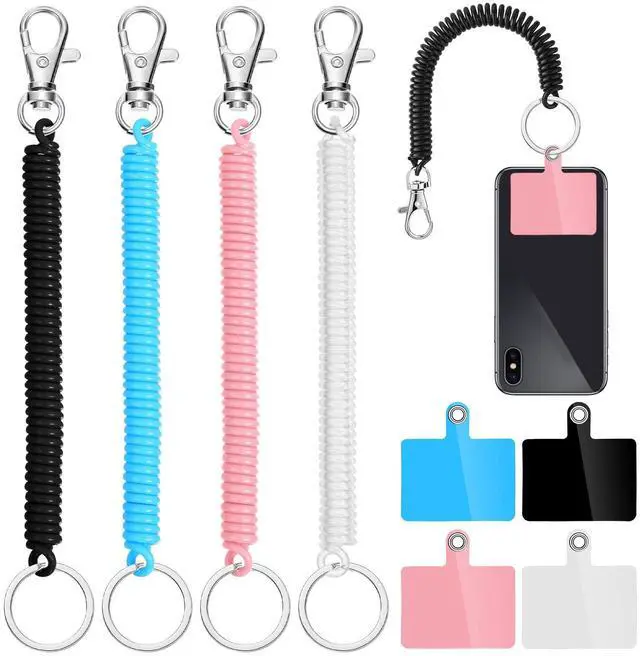 Main image of 4 Sets Cell Phone Lanyard Tether with Patch Phone Tether for Anti Drop Protection Outdoor Hiking Cycling(Clear, Blue, Black, Pink)