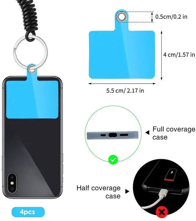 Alt view image 3 of 6 - 4 Sets Cell Phone Lanyard Tether with Patch Phone Tether for Anti Drop Protection Outdoor Hiking Cycling(Clear, Blue, Black, Pink)