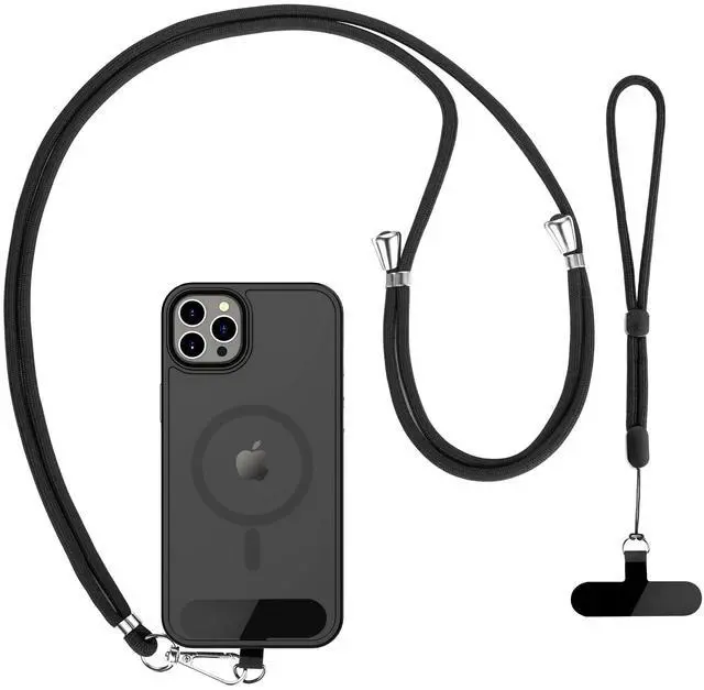 Main image of Cell Phone Lanyard 2 Pcs-1 Pcs Adjustable Neck Strap,1 Pcs Wrist Strap, 2 Pcs Pads, Universal Crossbody, Multifuctional Compatible with Most Smartphones(Black)
