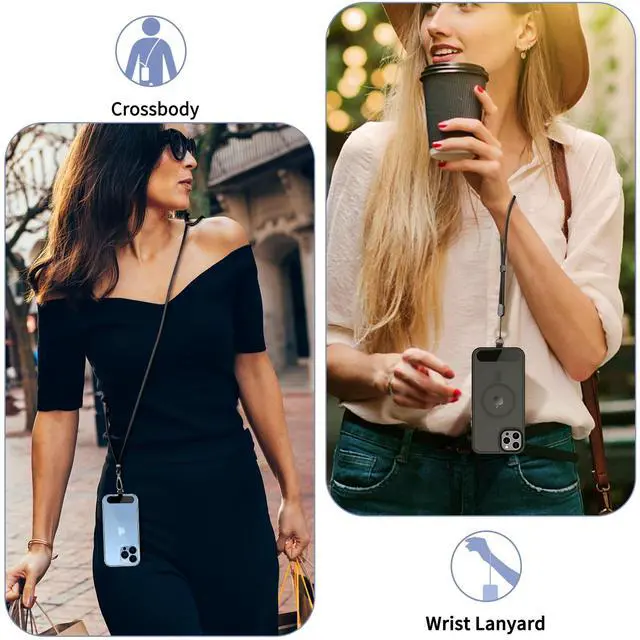 Alt view image 3 of 3 - Cell Phone Lanyard 2 Pcs-1 Pcs Adjustable Neck Strap,1 Pcs Wrist Strap, 2 Pcs Pads, Universal Crossbody, Multifuctional Compatible with Most Smartphones(Black)