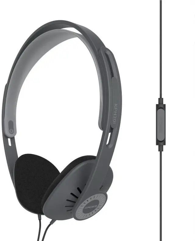 Main image of KPH30iK Retro Style On-Ear Headphones, in-Line Microphone and Touch Remote Control, D-Profile Design, Wired with 3.5mm Plug, Dark Grey and Black