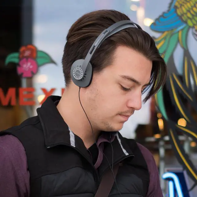 Alt view image 5 of 6 - KPH30iK Retro Style On-Ear Headphones, in-Line Microphone and Touch Remote Control, D-Profile Design, Wired with 3.5mm Plug, Dark Grey and Black