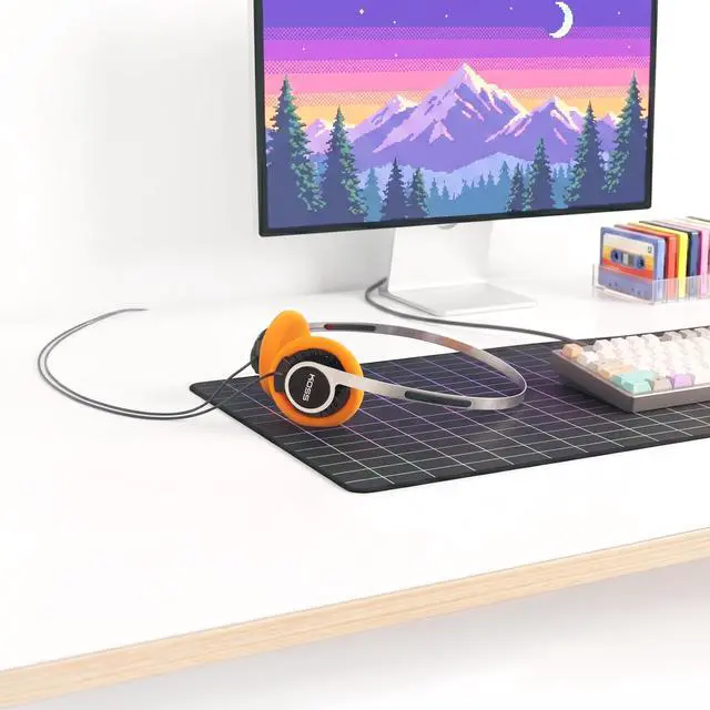 Alt view image 5 of 7 - Retro On-Ear Headphone, 80s Style, Lightweight, Vintage, Ultra-Wide Frequency Response, Stainless Steel Adjustable Headband, Orange Foam Cushions