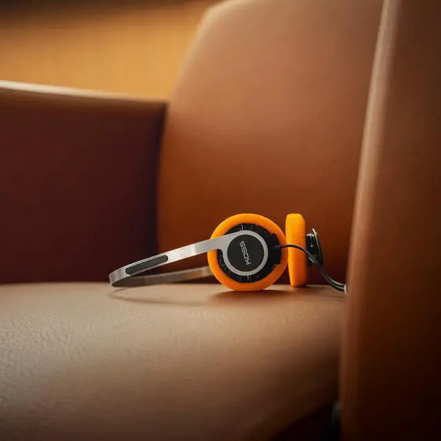 Alt view image 7 of 7 - Retro On-Ear Headphone, 80s Style, Lightweight, Vintage, Ultra-Wide Frequency Response, Stainless Steel Adjustable Headband, Orange Foam Cushions