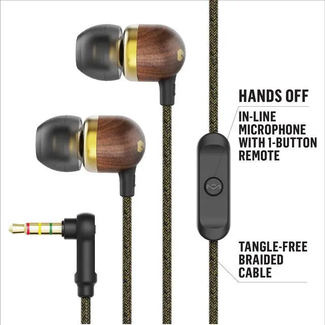 Alt view image 3 of 7 - Smile Jamaica AUX Wired Earbuds with Microphone, Noise-Isolating in-Ear Headphones, Tangle-Resistant Cable, 3.5mm Jack Sustainable (Brass)