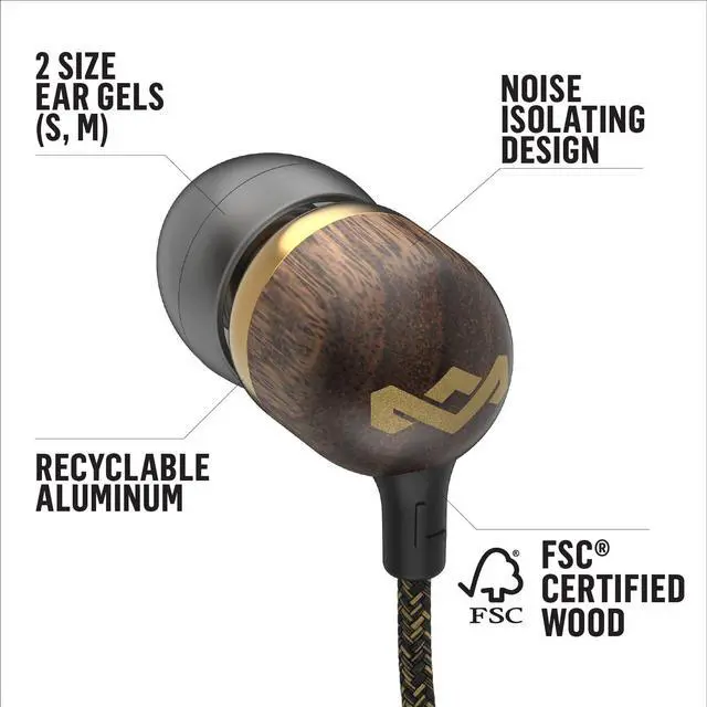Alt view image 4 of 7 - Smile Jamaica AUX Wired Earbuds with Microphone, Noise-Isolating in-Ear Headphones, Tangle-Resistant Cable, 3.5mm Jack Sustainable (Brass)