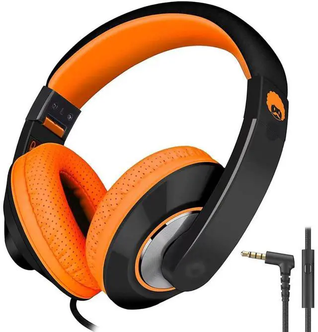 Main image of Kids Headphones with Microphone, Boys Girls Student Over-Ear Headphones Wired Foldable for School Classroom Laptop PC Computer Tablet Black Orange