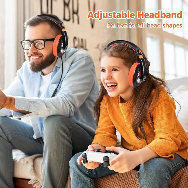 Alt view image 5 of 6 - Kids Headphones with Microphone, Boys Girls Student Over-Ear Headphones Wired Foldable for School Classroom Laptop PC Computer Tablet Black Orange