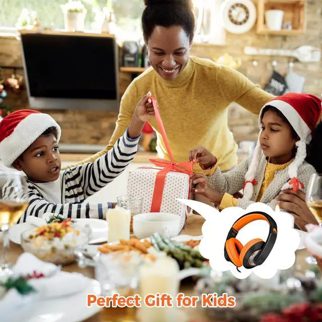 Alt view image 6 of 6 - Kids Headphones with Microphone, Boys Girls Student Over-Ear Headphones Wired Foldable for School Classroom Laptop PC Computer Tablet Black Orange