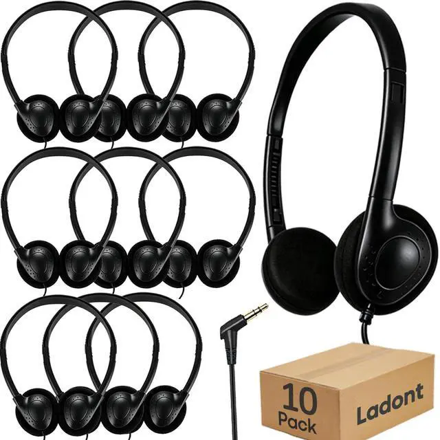 Main image of Kids Headphones Bulk for School Classroom 10 Pack, Wired On-Ear Classroom Headphones for Students Children Toddler Boys Girls Teen(Black)