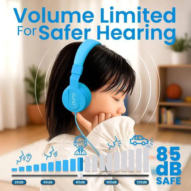 Alt view image 2 of 7 - Kids Wired Headphones Volume-Limiting & Adjustable, Safer & Comfortable Headphones for Kids Compatible with PCs, Smartphones & Tablets, Ideal for School & Travel PuroBasic, Blue