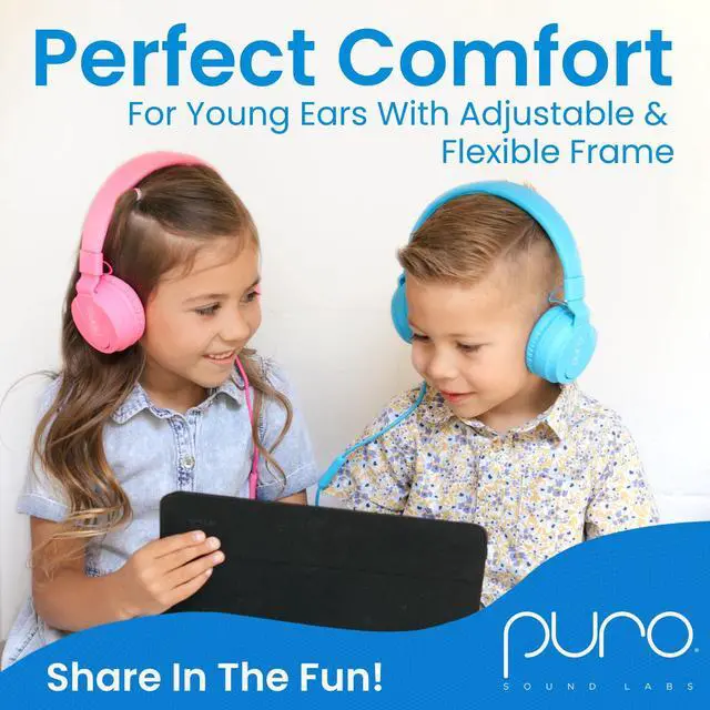 Alt view image 4 of 7 - Kids Wired Headphones Volume-Limiting & Adjustable, Safer & Comfortable Headphones for Kids Compatible with PCs, Smartphones & Tablets, Ideal for School & Travel PuroBasic, Blue