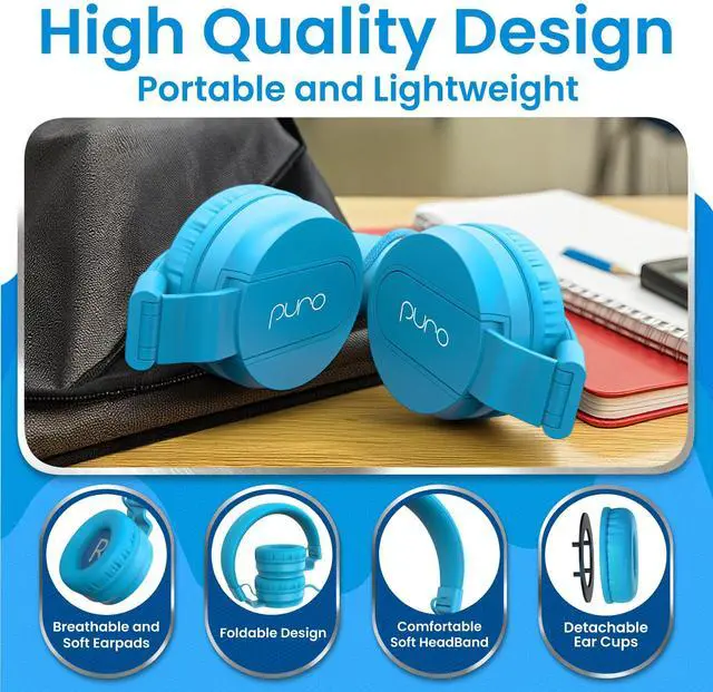Alt view image 5 of 7 - Kids Wired Headphones Volume-Limiting & Adjustable, Safer & Comfortable Headphones for Kids Compatible with PCs, Smartphones & Tablets, Ideal for School & Travel PuroBasic, Blue