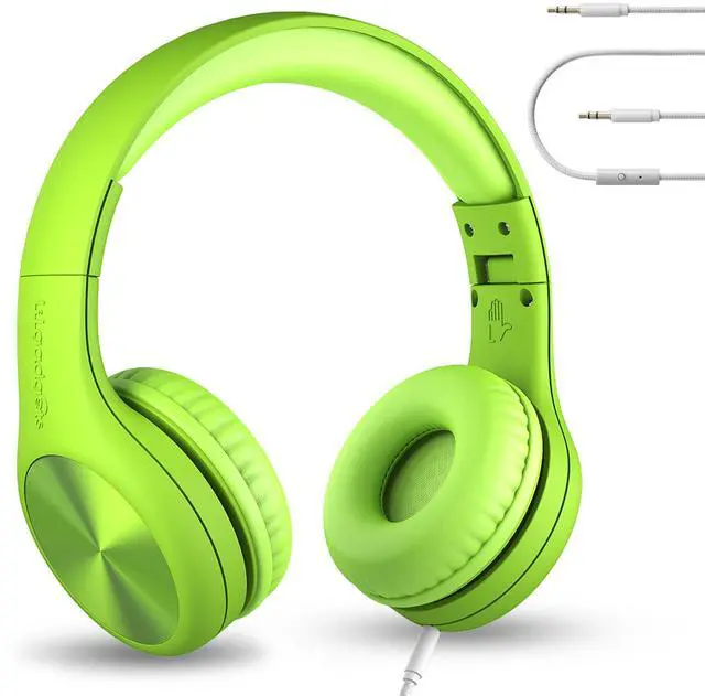 Main image of Pro Wired Kids Headphones for School with Microphone, Volume Limiting Over-Ear Headset with Cord, SharePort Technology & SoftTouch Padding, Green