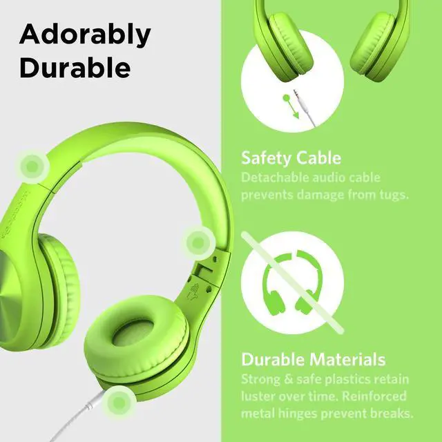 Alt view image 3 of 7 - Pro Wired Kids Headphones for School with Microphone, Volume Limiting Over-Ear Headset with Cord, SharePort Technology & SoftTouch Padding, Green
