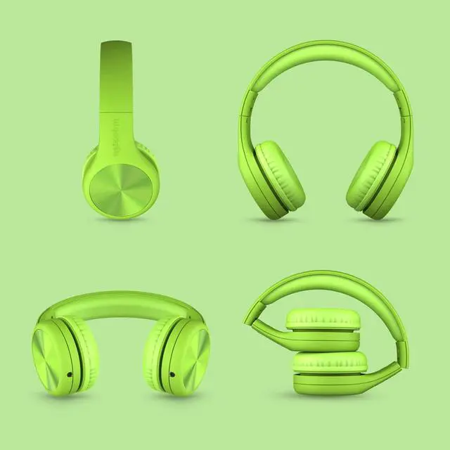 Alt view image 6 of 7 - Pro Wired Kids Headphones for School with Microphone, Volume Limiting Over-Ear Headset with Cord, SharePort Technology & SoftTouch Padding, Green