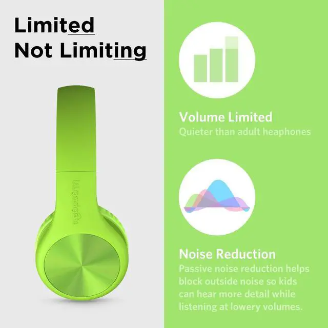 Alt view image 4 of 7 - Pro Wired Kids Headphones for School with Microphone, Volume Limiting Over-Ear Headset with Cord, SharePort Technology & SoftTouch Padding, Green