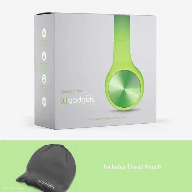 Alt view image 7 of 7 - Pro Wired Kids Headphones for School with Microphone, Volume Limiting Over-Ear Headset with Cord, SharePort Technology & SoftTouch Padding, Green