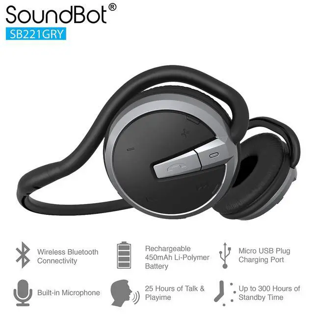 Alt view image 2 of 7 - SB221 HD Wireless Bluetooth 4.0 Sports-Active Headphones for 20Hrs Music Streaming & 25Hrs HandsFree Calling with Sweat Resistant Ergonomic Secure-Fit Design & Voice Command Support, Black