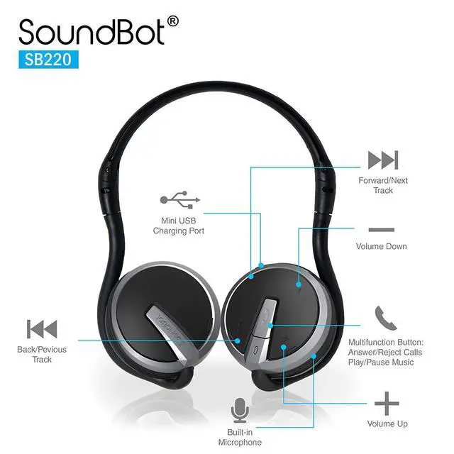 Alt view image 5 of 7 - SB221 HD Wireless Bluetooth 4.0 Sports-Active Headphones for 20Hrs Music Streaming & 25Hrs HandsFree Calling with Sweat Resistant Ergonomic Secure-Fit Design & Voice Command Support, Black