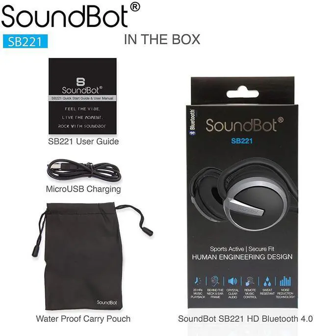 Alt view image 6 of 7 - SB221 HD Wireless Bluetooth 4.0 Sports-Active Headphones for 20Hrs Music Streaming & 25Hrs HandsFree Calling with Sweat Resistant Ergonomic Secure-Fit Design & Voice Command Support, Black