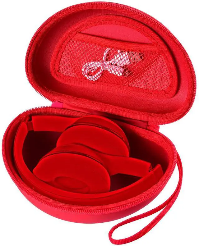 Main image of Hard Headphone Case Compatible with Beats Solo 2 3 4, Solo Pro, Studio Pro and Studio3, Water-Resistant Travel Carrying Case with Mesh Pocket-Red