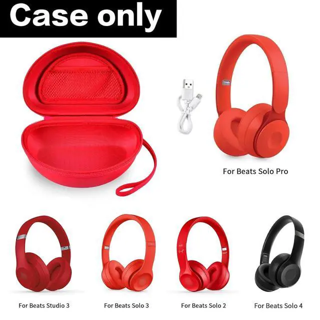 Alt view image 2 of 7 - Hard Headphone Case Compatible with Beats Solo 2 3 4, Solo Pro, Studio Pro and Studio3, Water-Resistant Travel Carrying Case with Mesh Pocket-Red